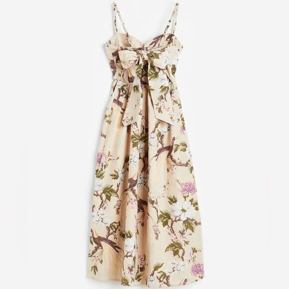 H&M Linen-blend Bow-detail Dress NEW - Picture 6 of 7